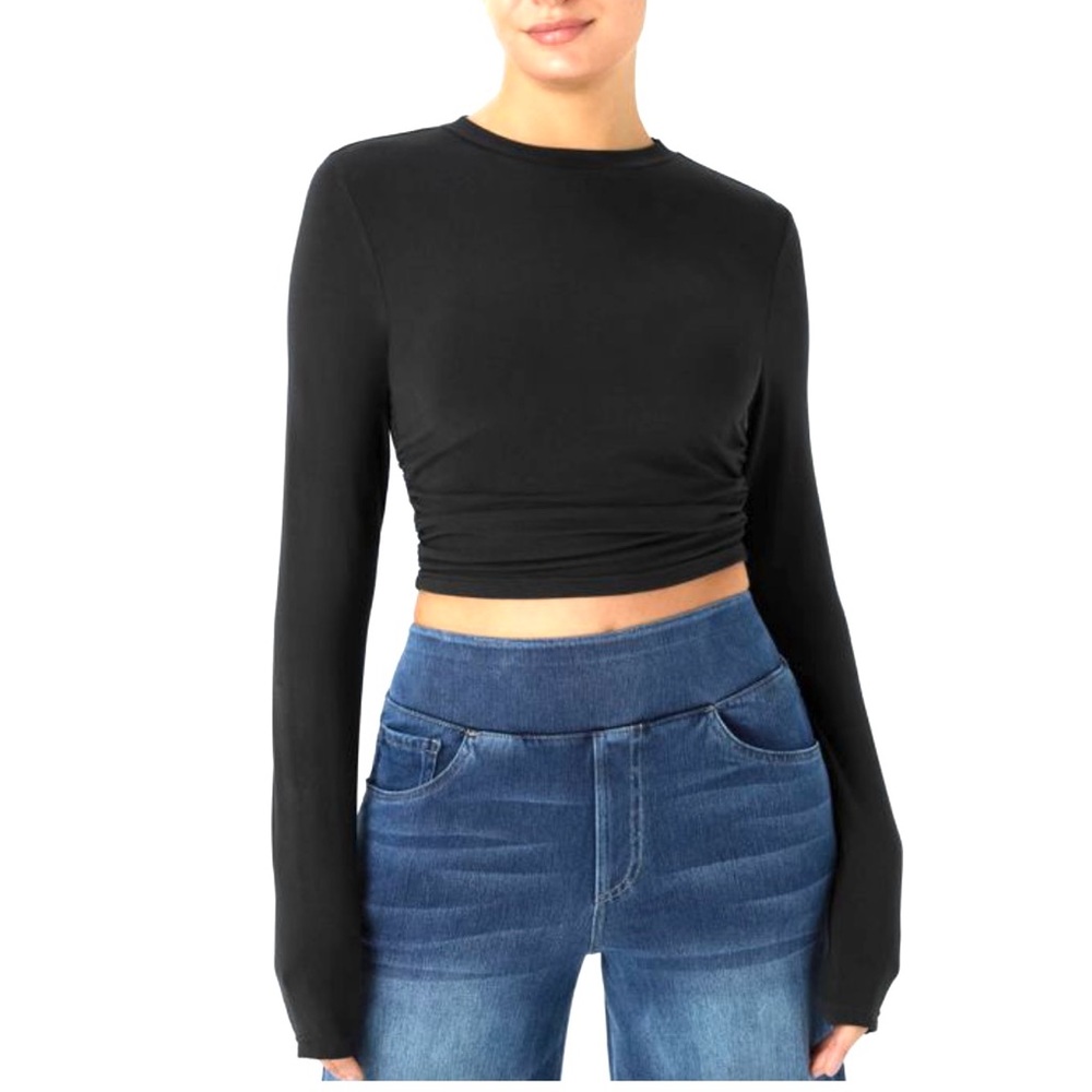 Cotton:On Size‎ L Cropped Elegant Black Long Sleeve Crop Top
